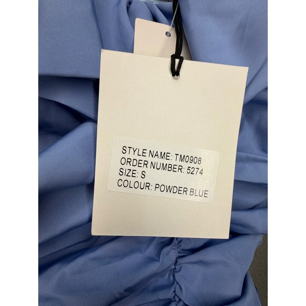 Glamorous NWT Urban Outfitters Blue Ruched Off Shoulder Puff Sleeve Mini Dress S